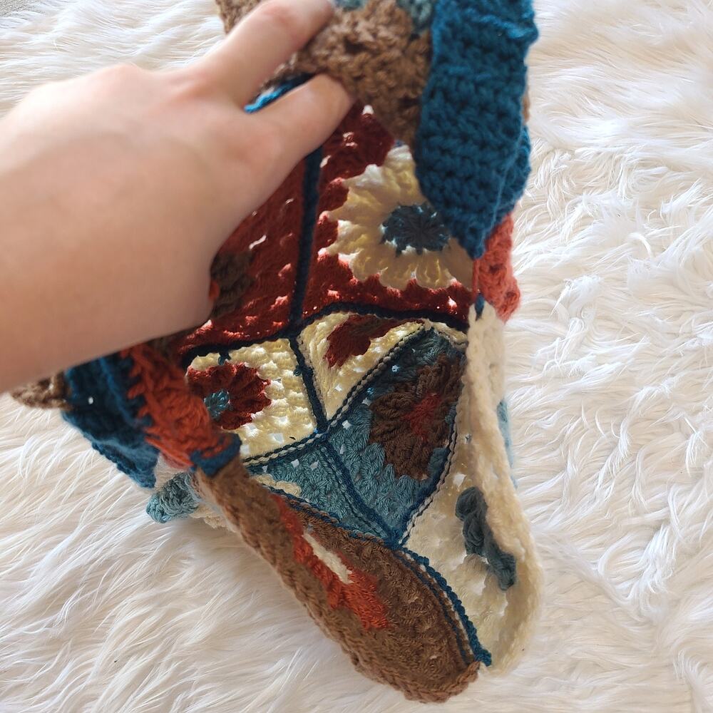 Vintage Crochet Floral Purse Bag Handmade Cottagecore Boho 90's Granny Square - Picture 4 of 4